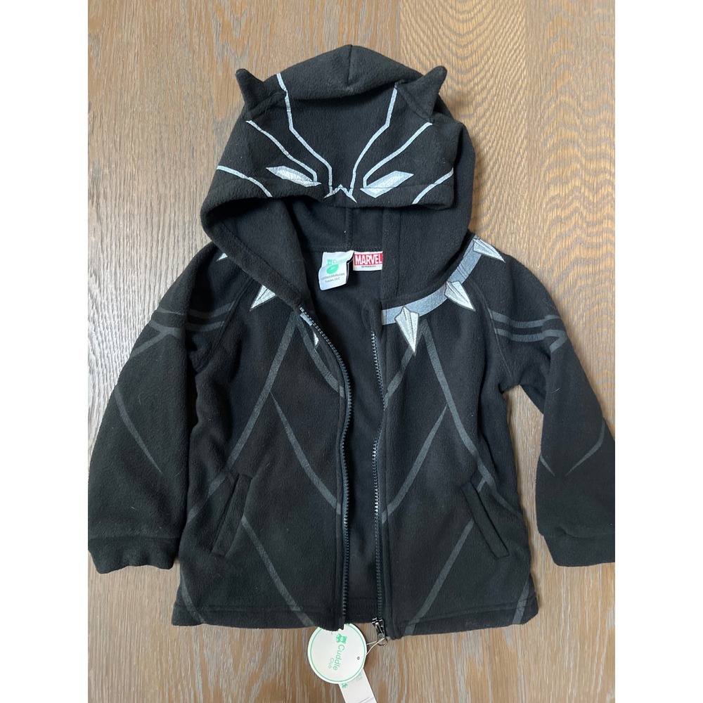 Cuddle Club Marvel Black Panther Fleece Zip Hoodie Black Silver 3T
